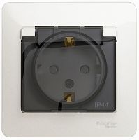 Розетка с заземлением с рамкой Systeme Electric Glossa 1-м. крышка шторки IP44 перламутр картинка